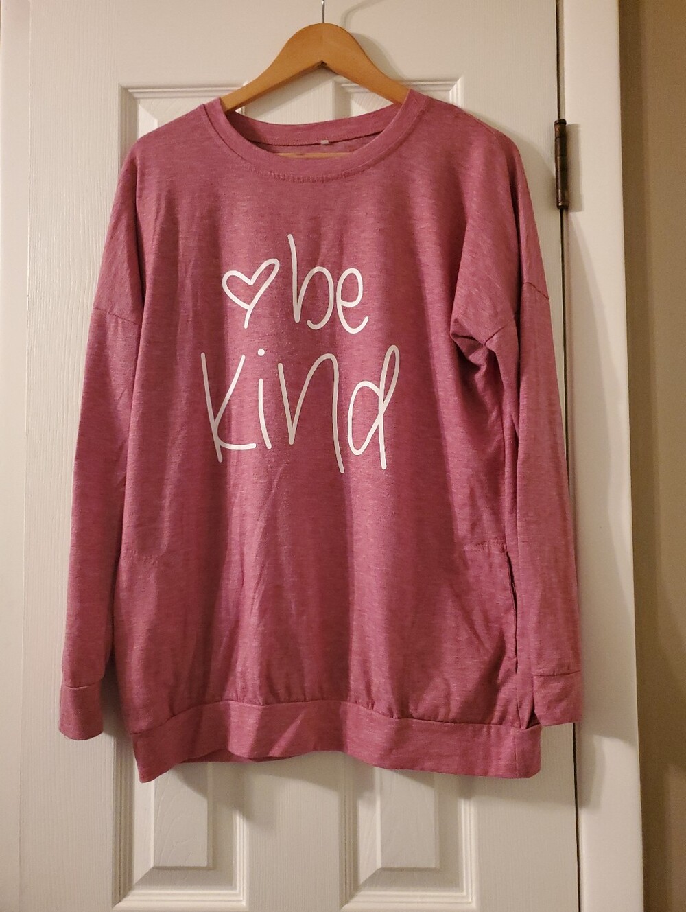 Womens 'Be Kind' Long Sleeve Top - Mauve Pink Medium Preowned